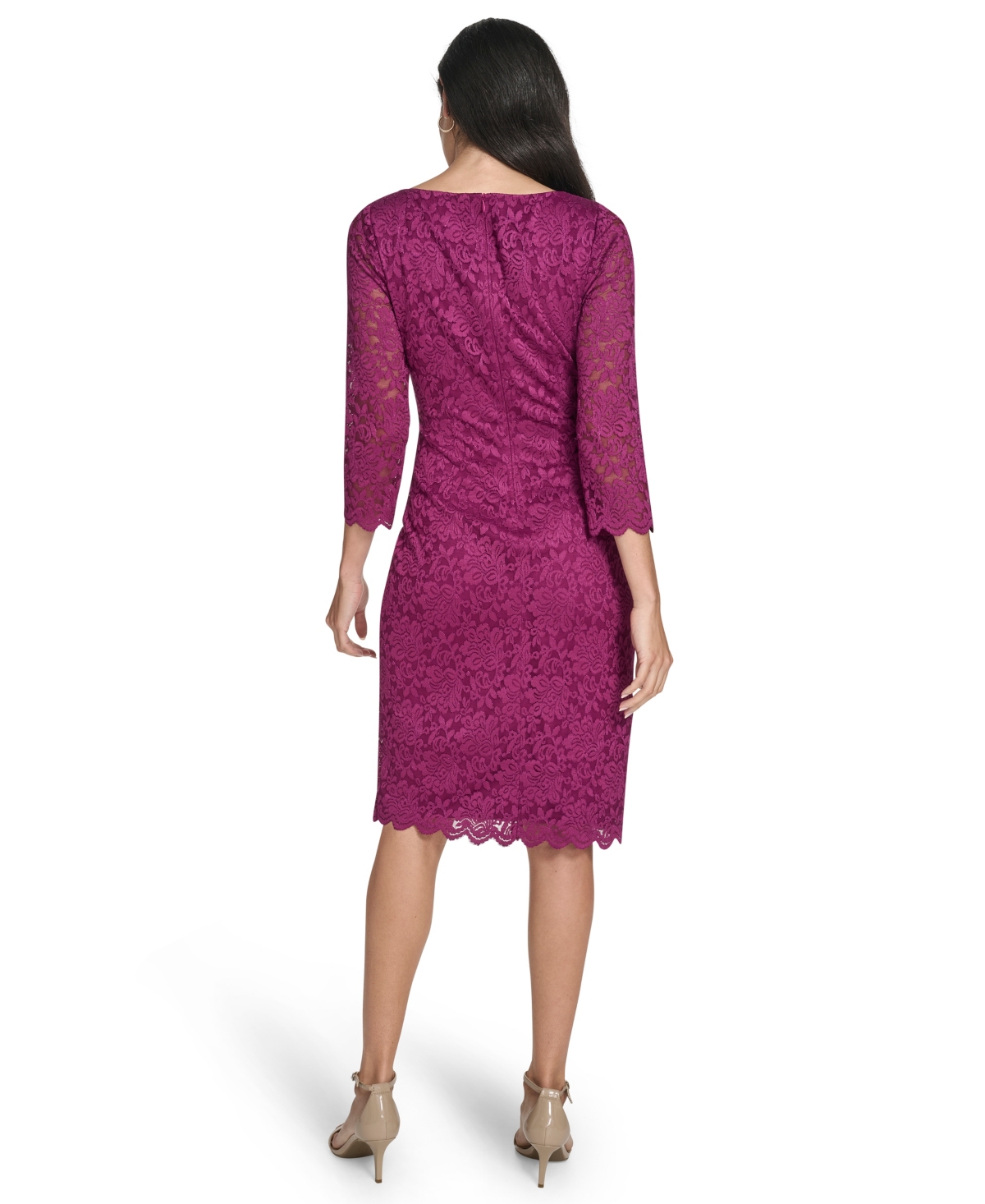 Jessica Howard Petite Boat Neck Side Ruche Detail Sheath Dress In Purple