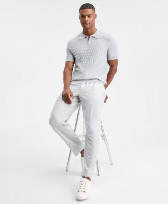 Men's Short-Sleeve Diamond Zip Polo Sweater