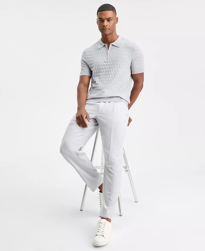 Men's Short-Sleeve Diamond Zip Polo Sweater - thumbnail 2