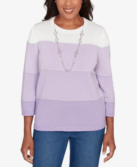 Petite Hilton Head Ombre Stripe Sweater with Necklace - Blue