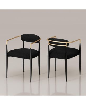 Modern Faux Marble Dining Set With 47" Round Table And 2 Boucle Armchairs Metal Base for Dining Room Kitchen