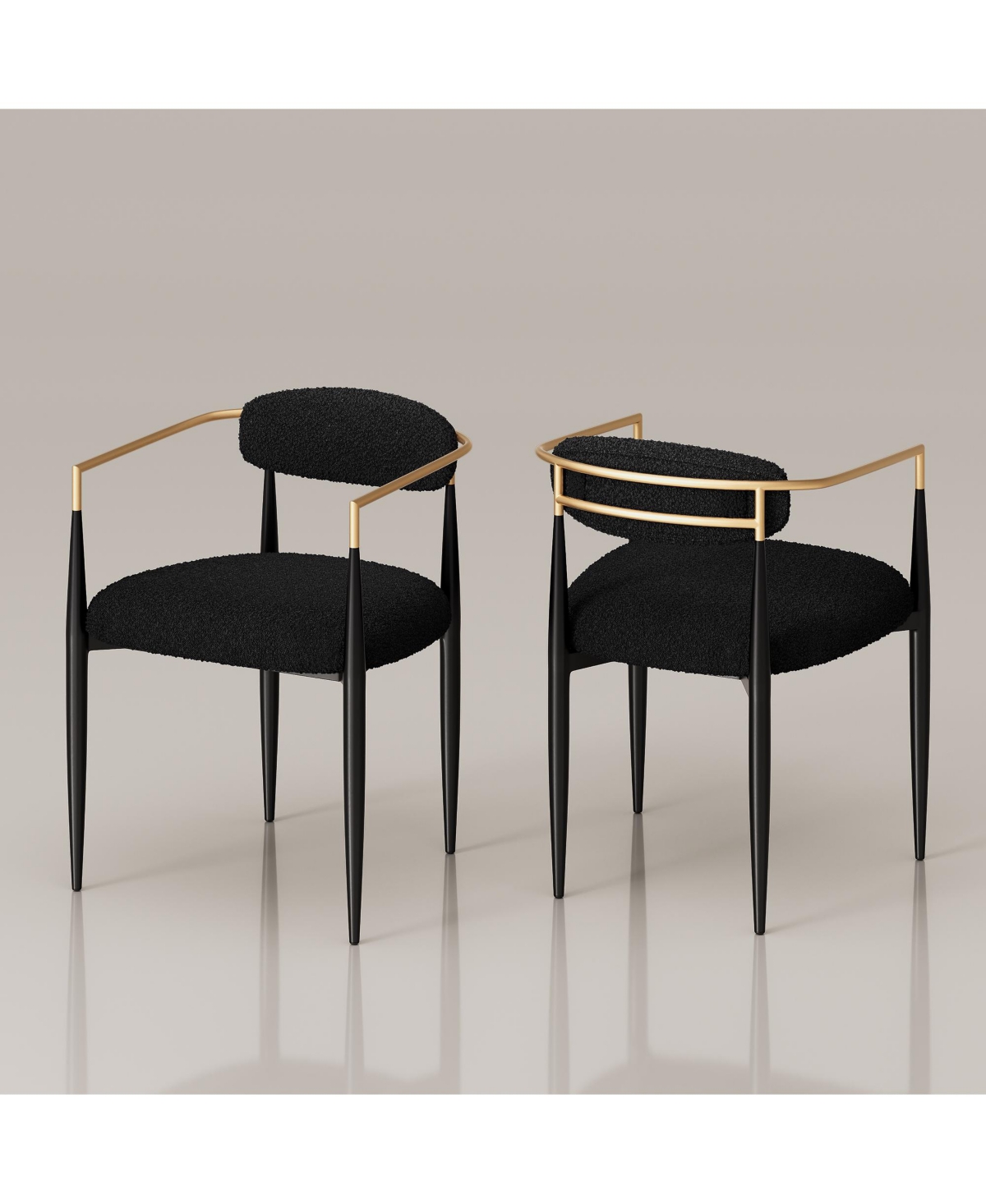 Morden Fort Modern Faux Marble Dining Set With 47" Round Table And 4 Boucle Armchairs Metal Base for Dining Room Kitchen