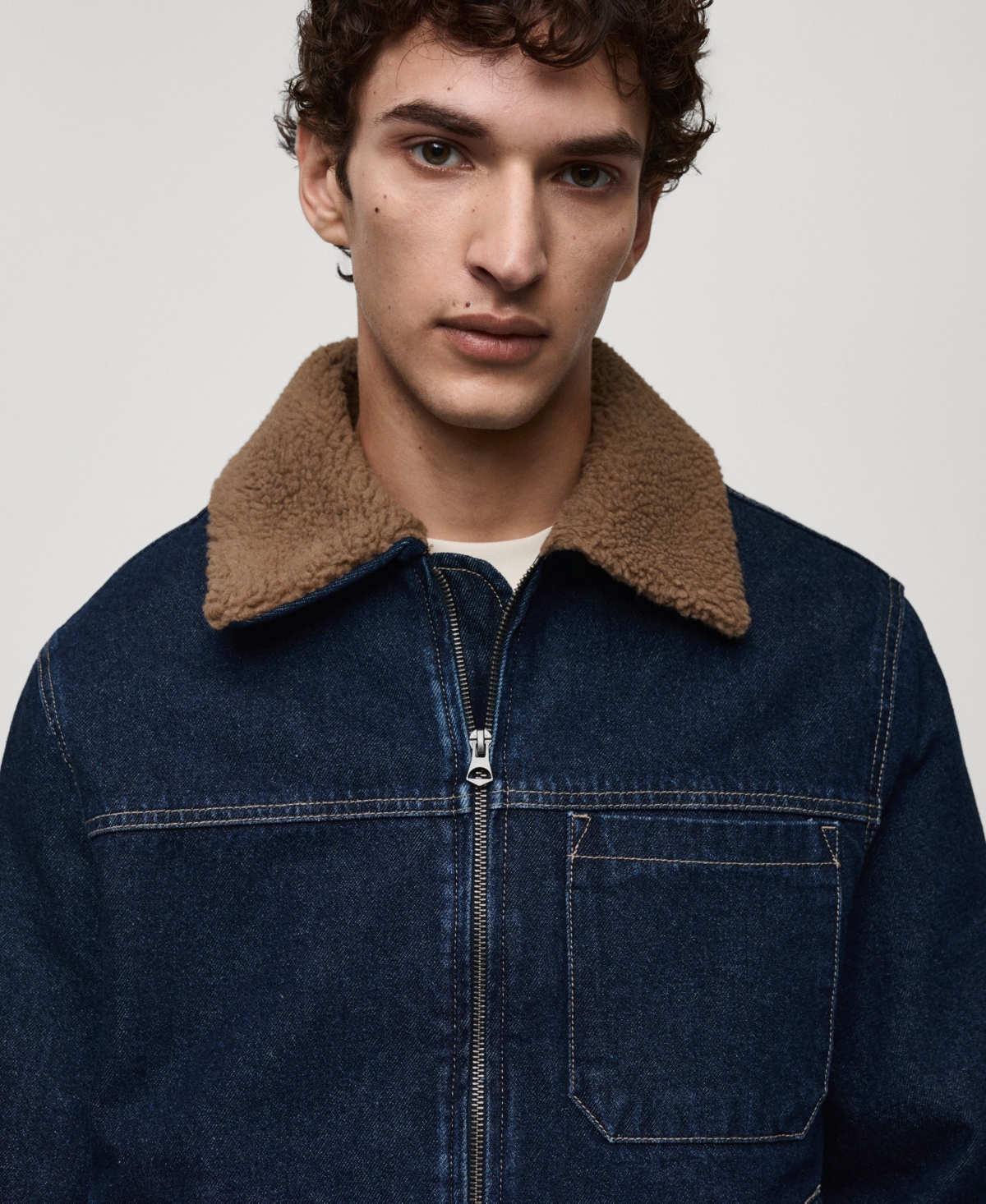 Mango Men's Shearling Lining Denim Jacket