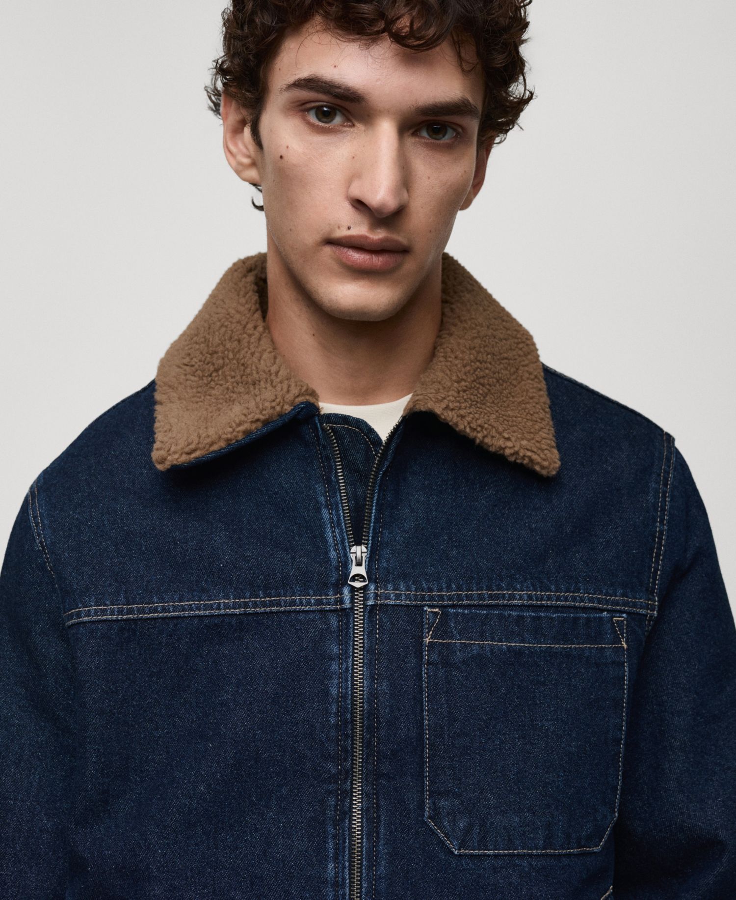 Men's Shearling Lining Denim Jacket