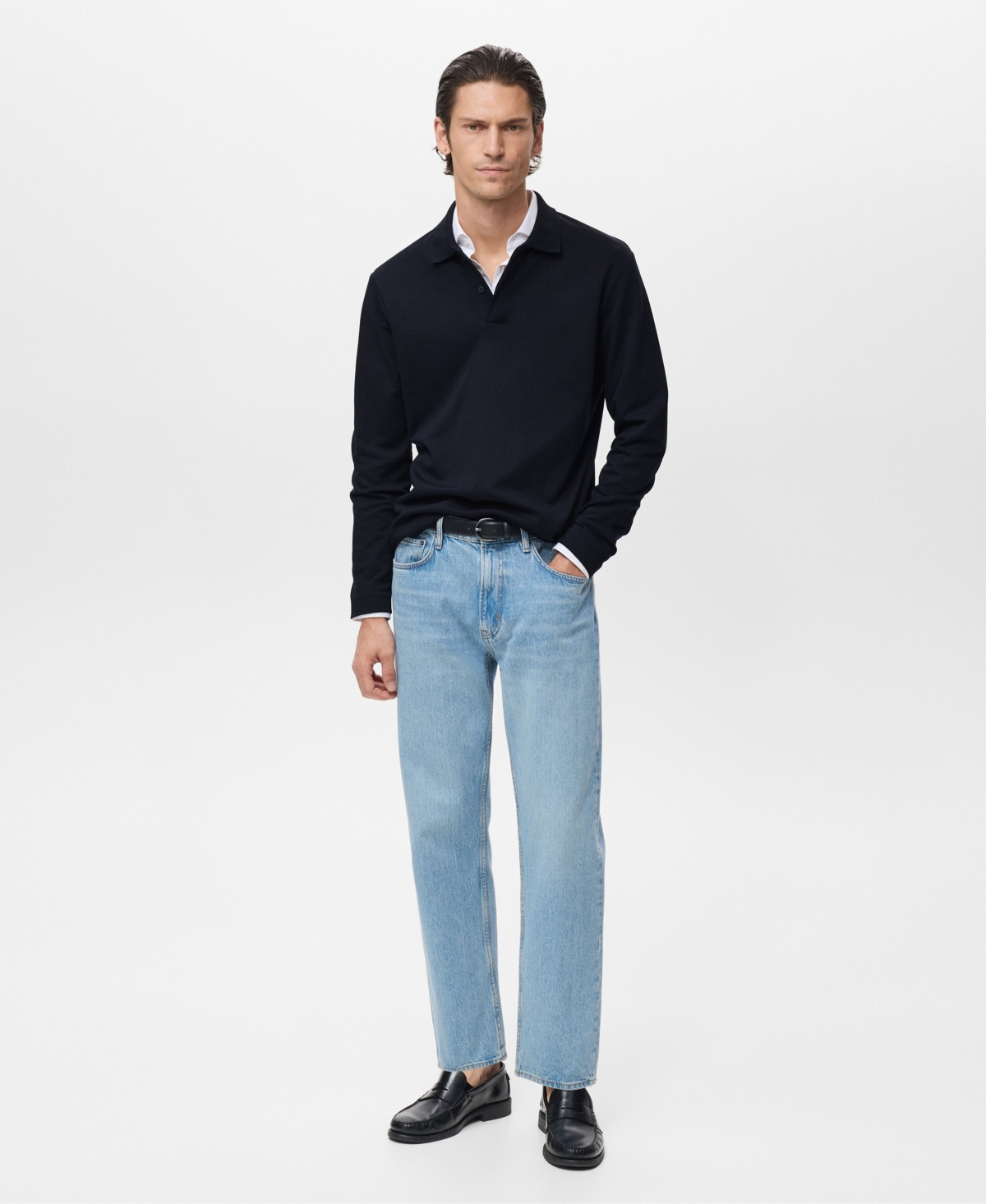 Mango Men's Regular-Fit Knitted Polo Sweater