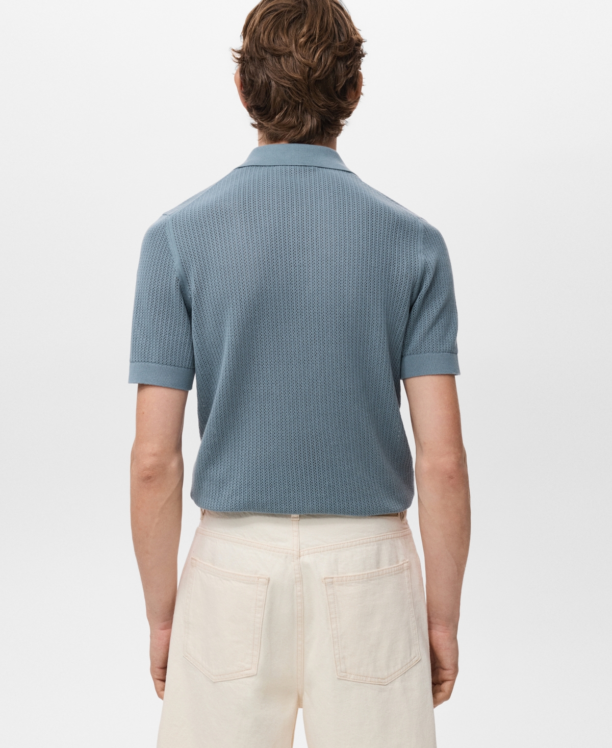 Mango Men's Openwork Knitted Cotton Polo Shirt