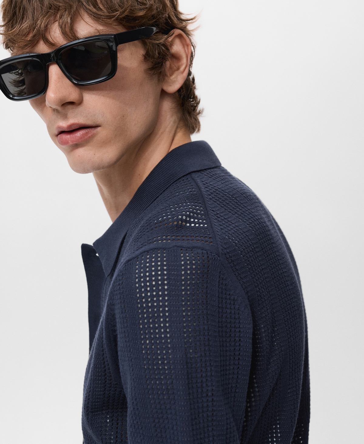 Mango Men's Striped Openwork Knitted Shirt