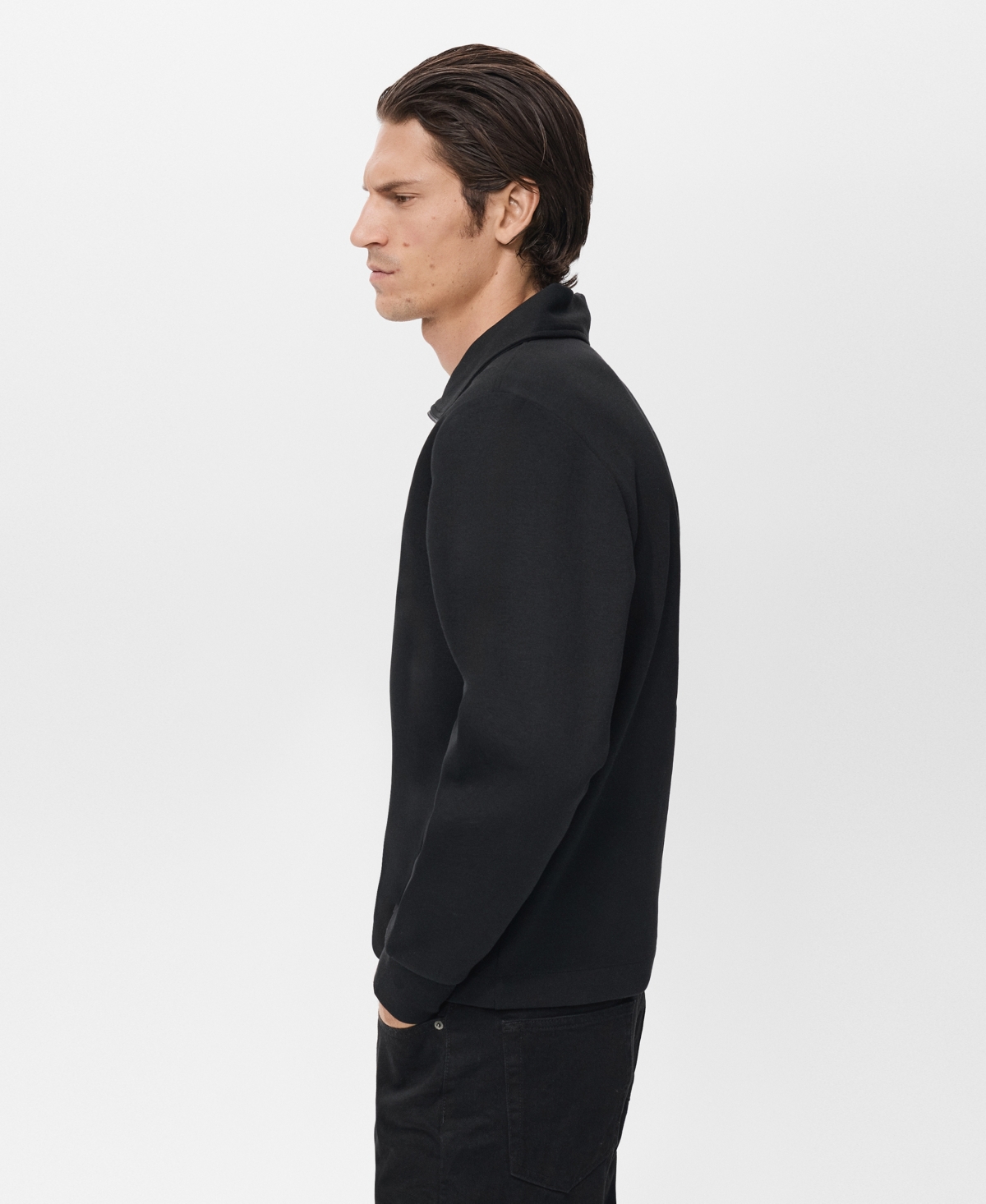 Mango Men's Zipper Neck Cotton Sweatshirt