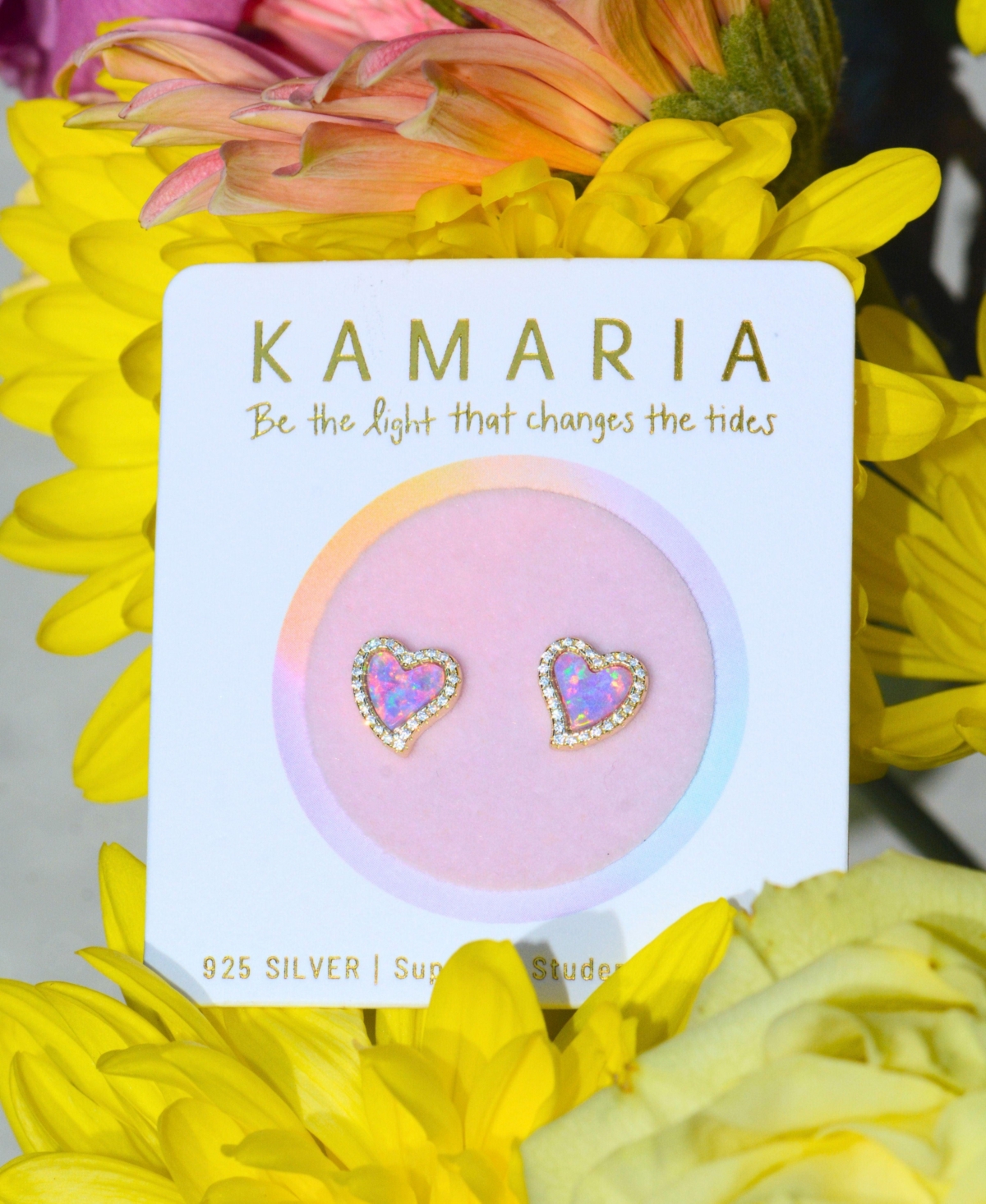 Kamaria Amore Heart Stud Earrings With Lab-grown Opal In 14k Gold Plated Sterling Silver In Purple