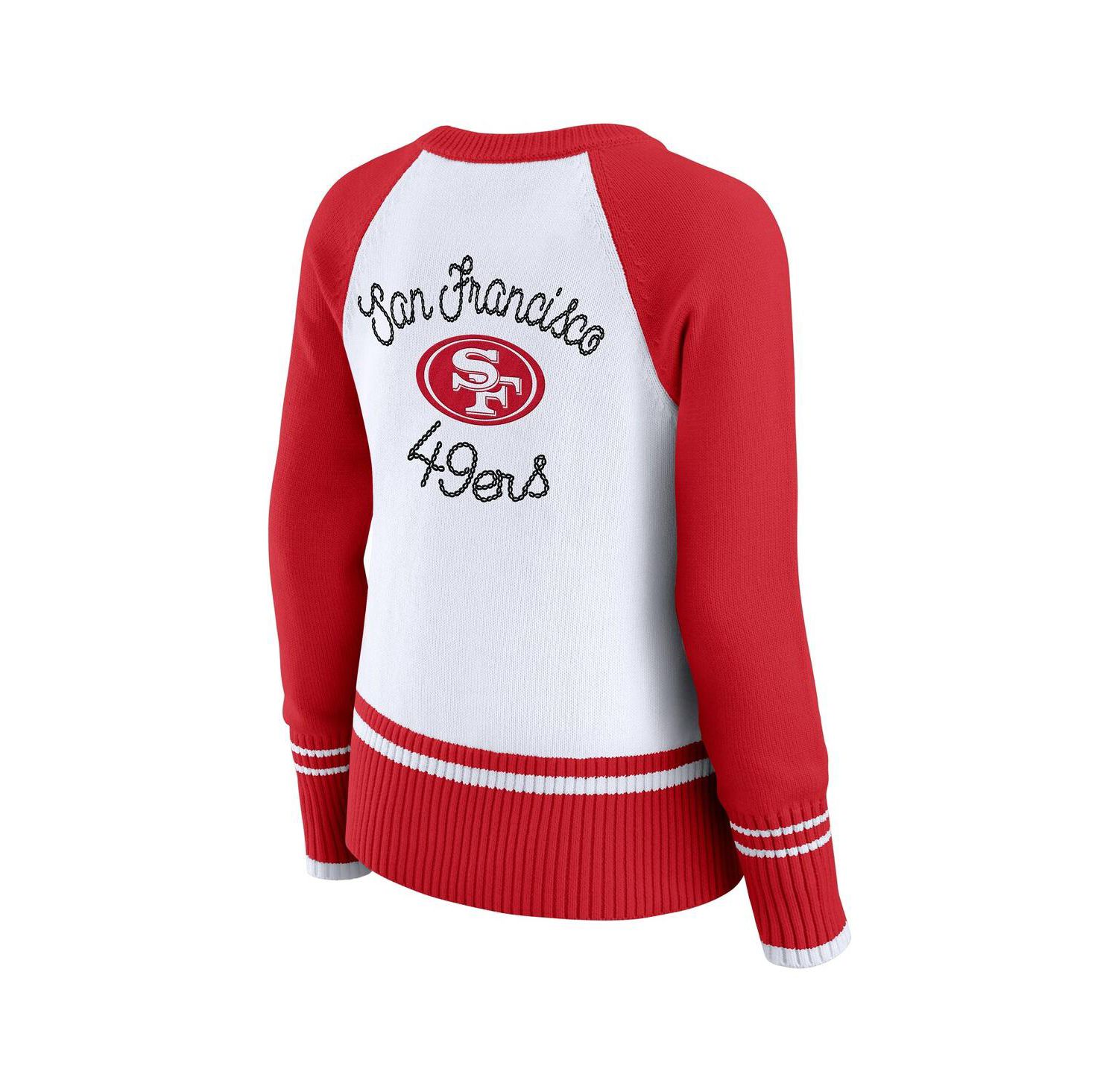 Women's White/Scarlet San Francisco 49ers Color Block Raglan Sweater