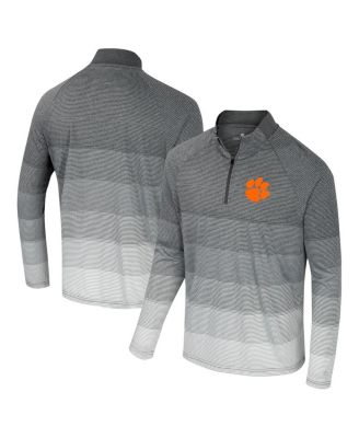 Colosseum - Men's Gray Clemson Tigers AI Striped Mesh Quarter-Zip Raglan Windshirt