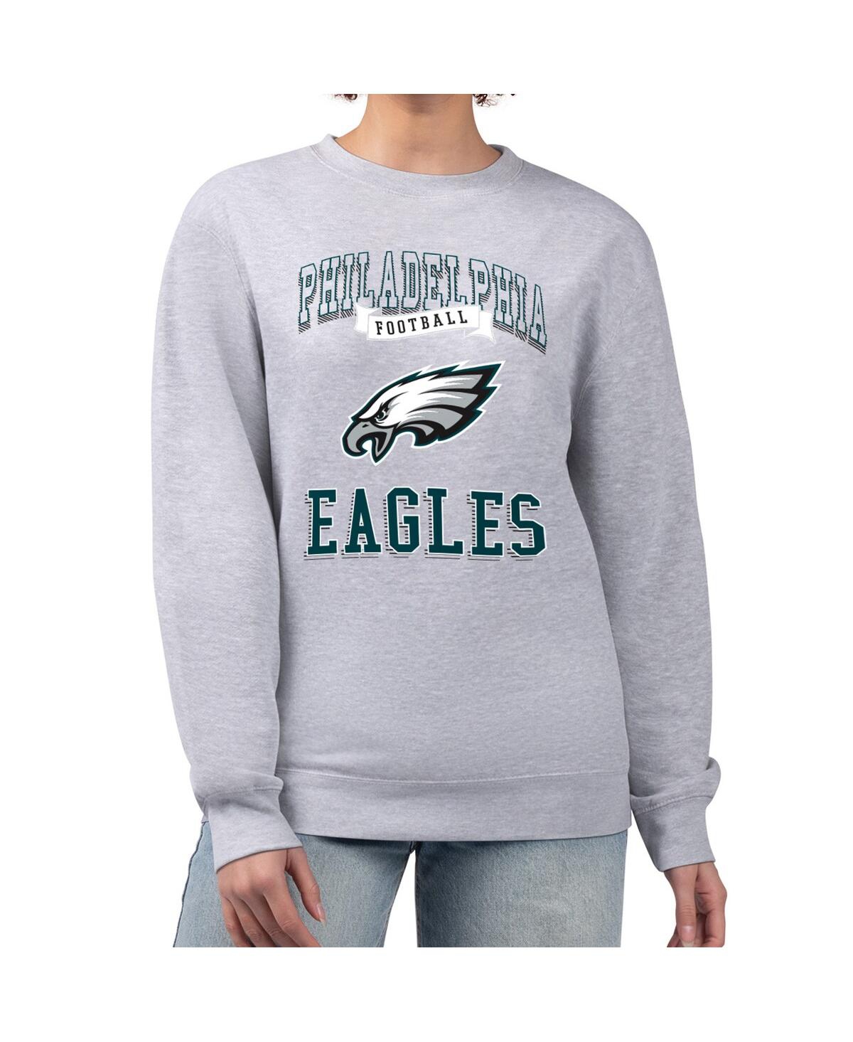 G-iii 4her By Carl Banks Women's Heather Gray Philadelphia Eagles Team Logo Graphic Tri-blend Pullover Sweatshirt