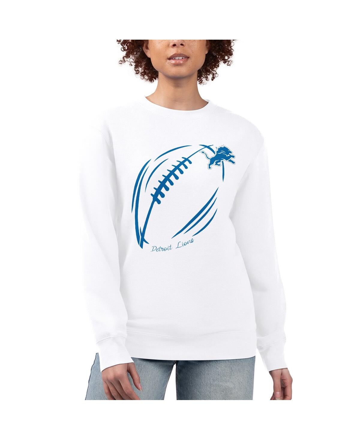 G-iii 4her By Carl Banks Women's White Detroit Lions Football Logo Graphic Fleece Tri-blend Pullover Sweatshirt In White