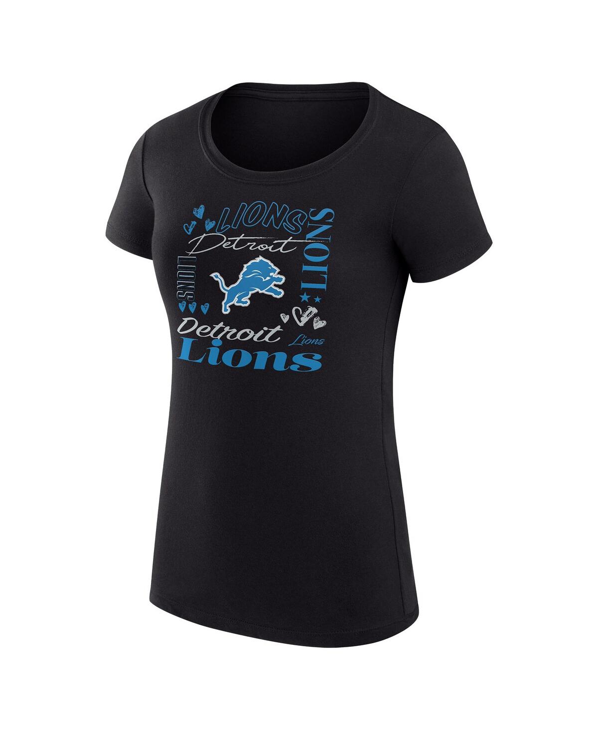 G-iii 4her By Carl Banks Women's Black Detroit Lions Super-slim Fit Lightweight Collage Team T-shirt In Black