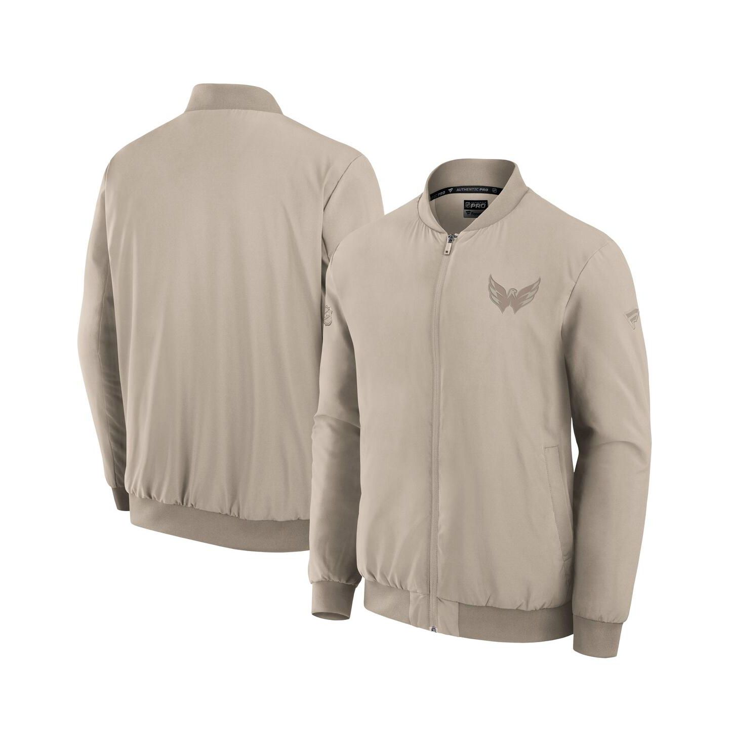Мужская куртка Fanatics Tan Washington Capitals Authentic Pro Road Lightweight Full-Zip Bomber — фото 1