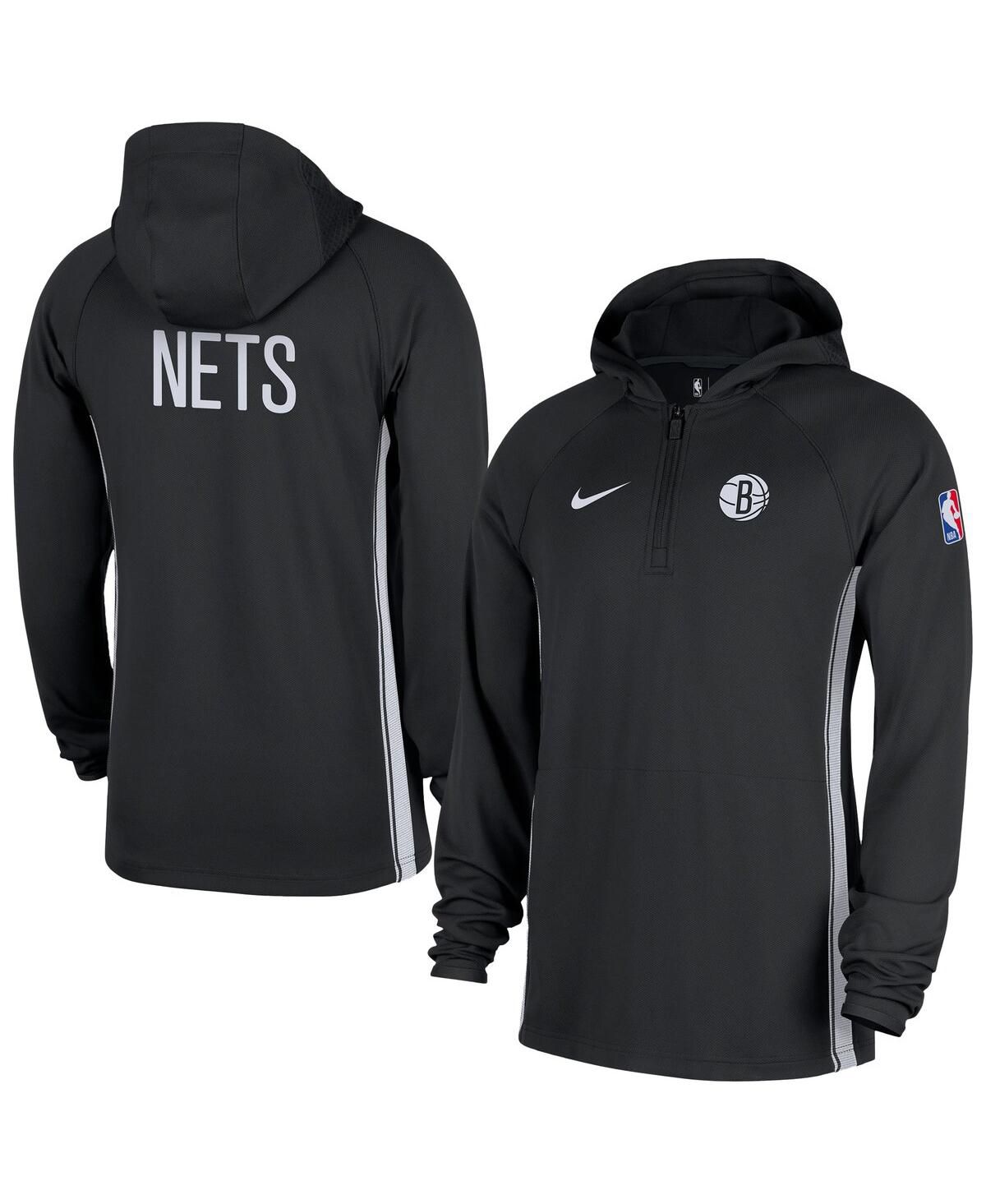 Мужская черная куртка с капюшоном Dri-FIT на молнии Brooklyn Nets Authentic On Court Zone черного цвета