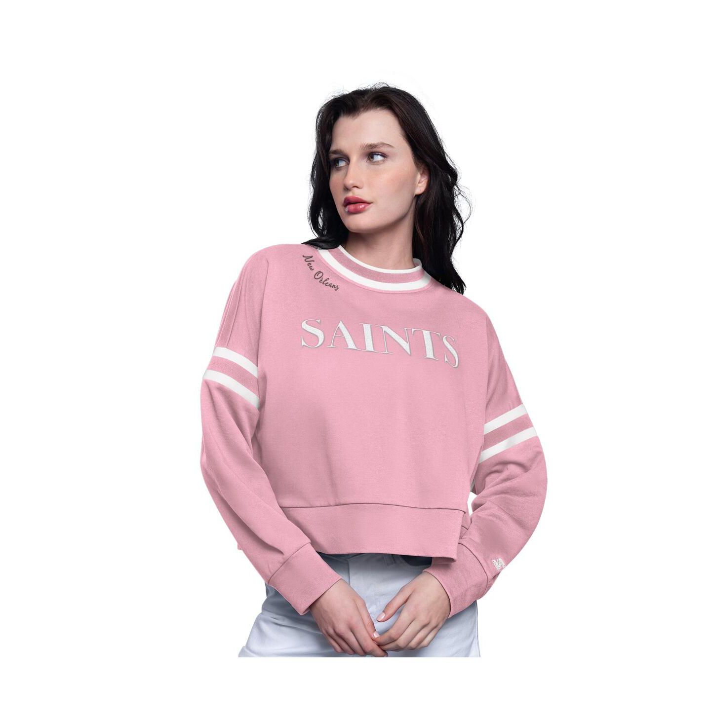 Женская толстовка Starter Pink New Orleans Saints Power Play Cropped Pullover — фото 1