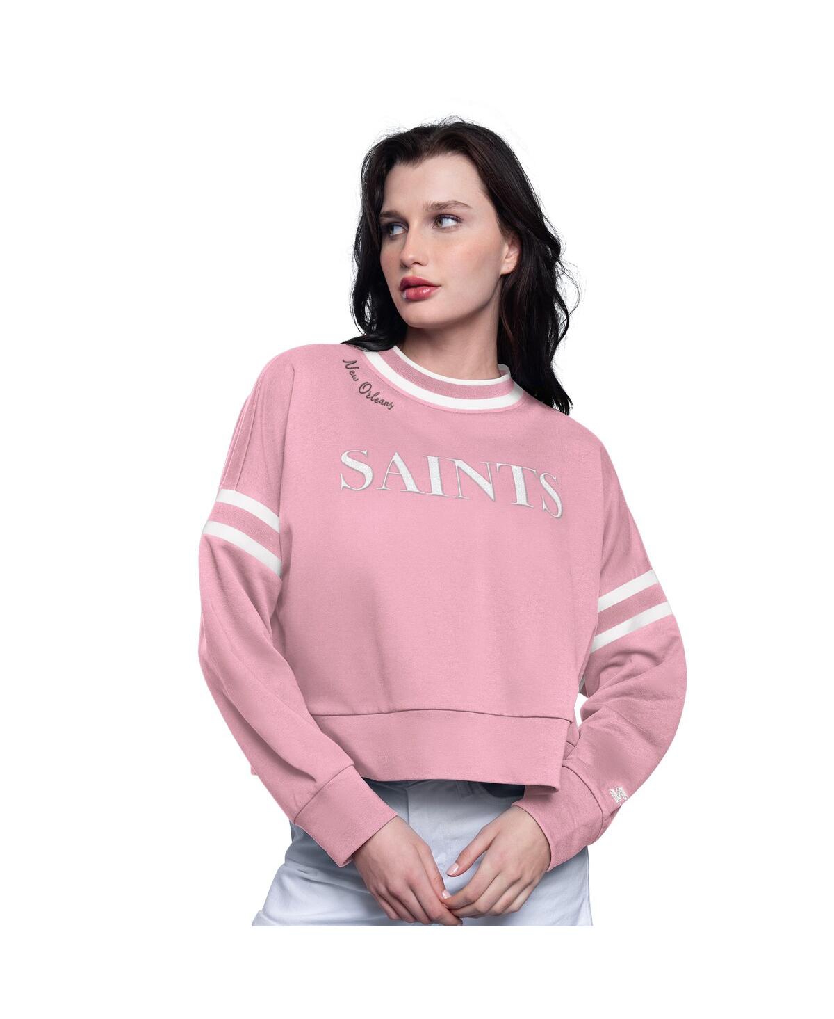Starter Women's Pink New Orleans Saints Power Play Cropped Pullover Sweatshirt