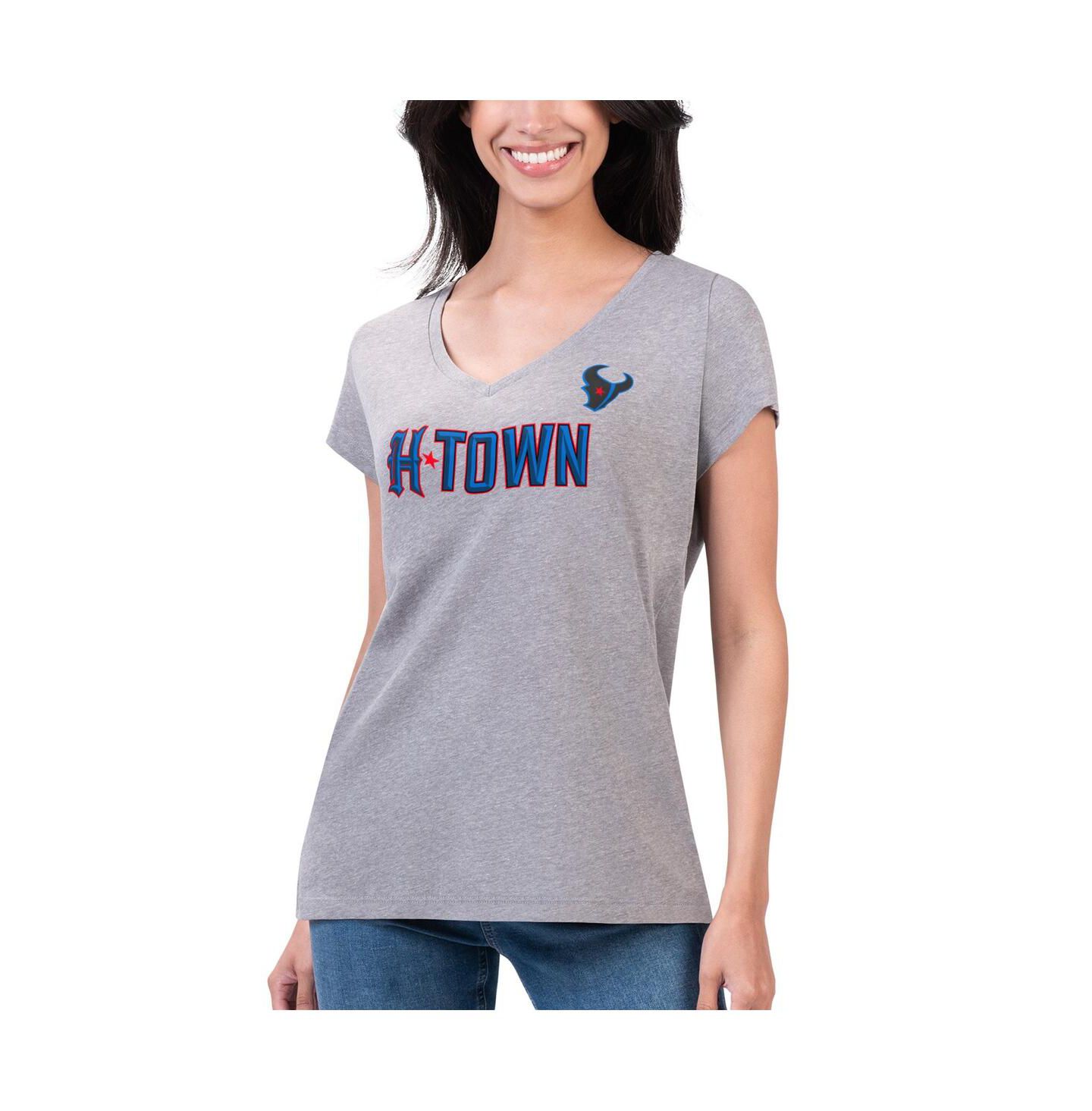Женская футболка G-III 4Her by Carl Banks Heather Gray Houston Texans Super-Slim Fit Lightweight H-Town V-Neck — фото 1