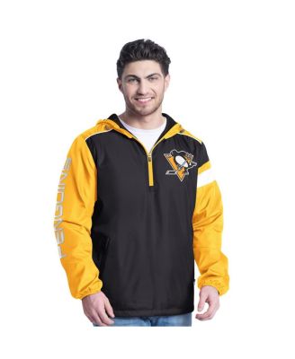 G-III Sports by Carl Banks - Men's Black/Gold Pittsburgh Penguins Lateral Half-Zip Hoodie Jacket
