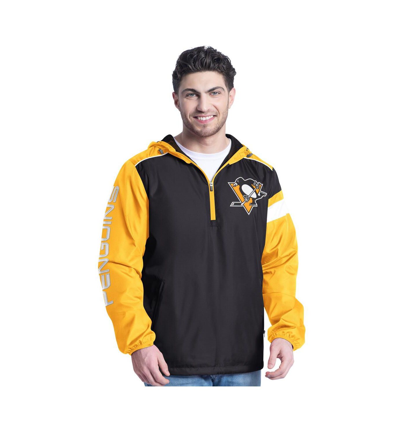 Мужская куртка G-III Sports by Carl Banks Black/Gold Pittsburgh Penguins Lateral Half-Zip Hoodie Jacket — фото 1