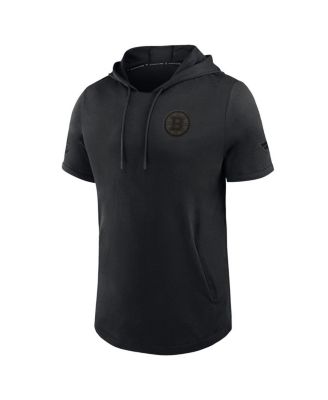 Men's Black Boston Bruins Authentic Pro Road Short Sleeve Hoodie