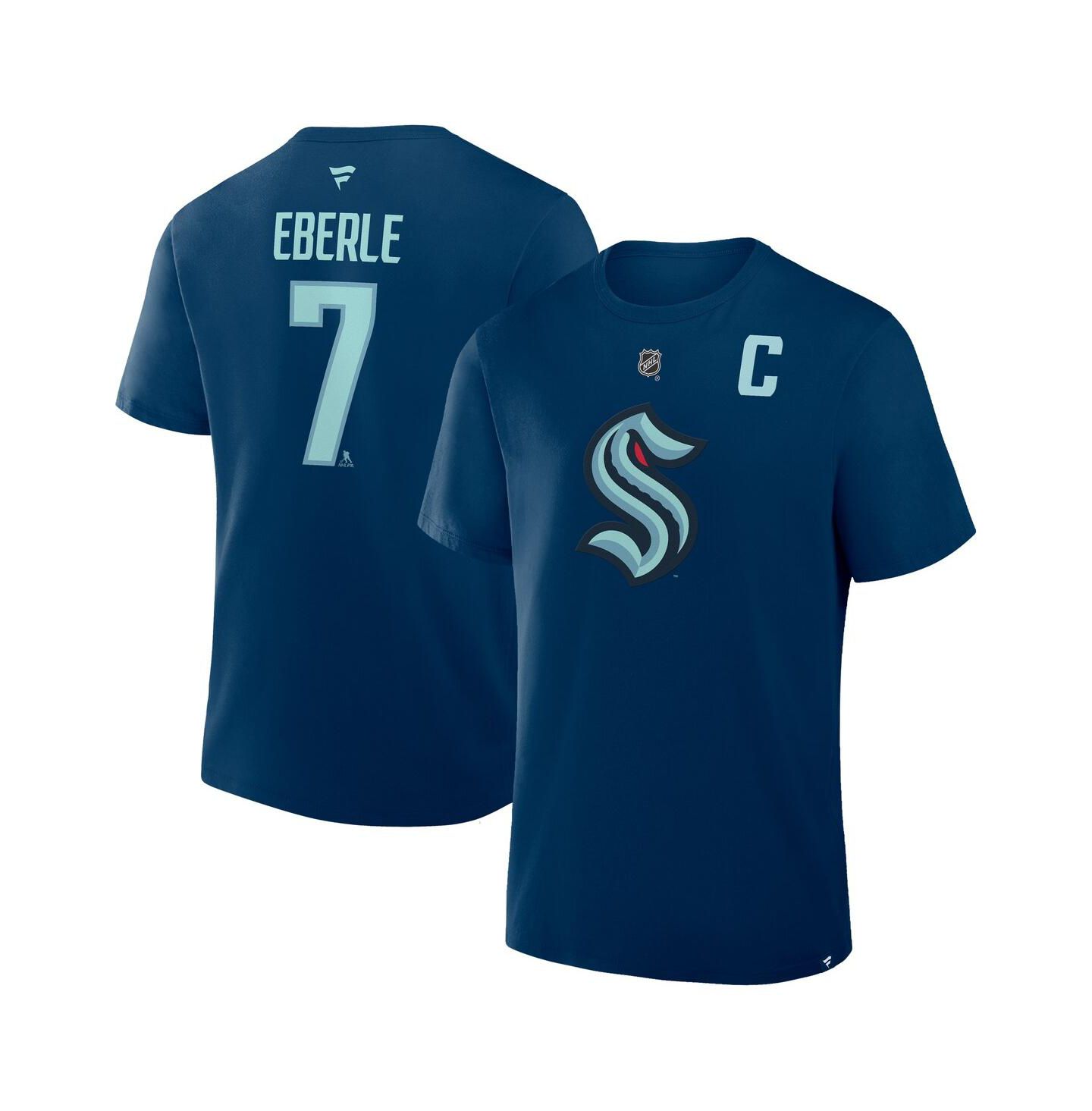 Мужская футболка Fanatics Jordan Eberle Deep Sea Blue Seattle Kraken Authentic Stack Name & Number — фото 1