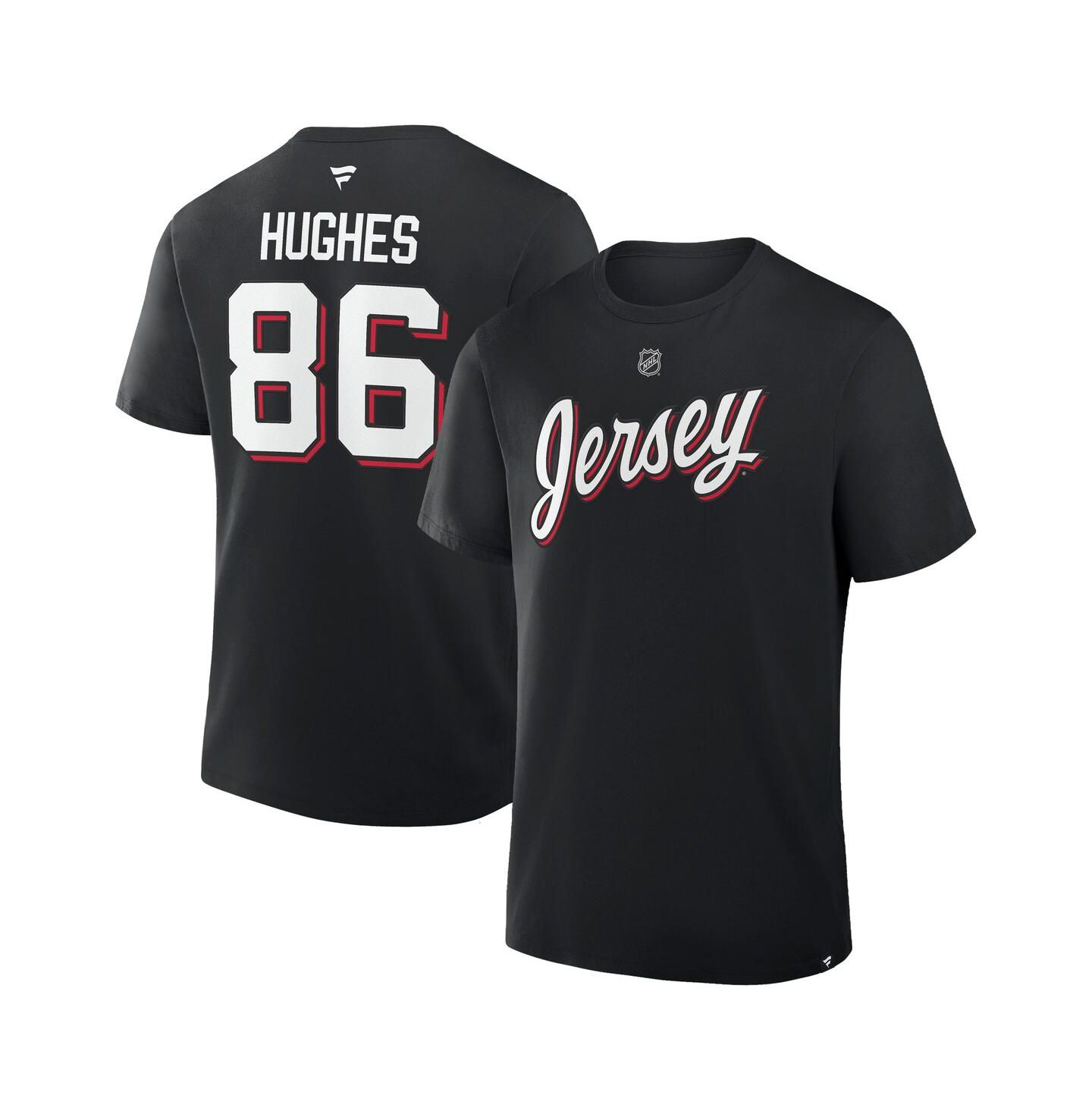 Мужская футболка Fanatics Jack Hughes Black New Jersey Devils Authentic Stack Name & Number — фото 1