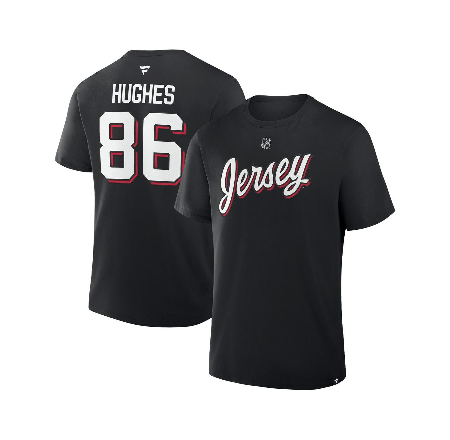 Men's Jack Hughes Black New Jersey Devils Authentic Stack Name & Number T-Shirt