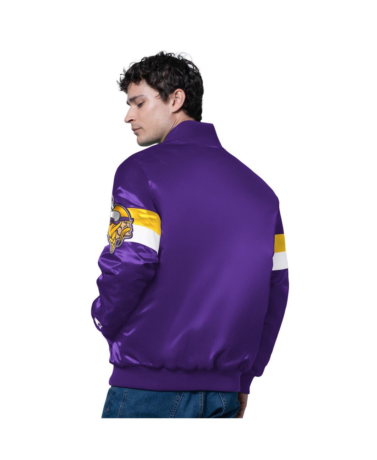 Starter Men's Purple Minnesota Vikings Triple Option Satin Varsity Full-snap Jacket In Purple