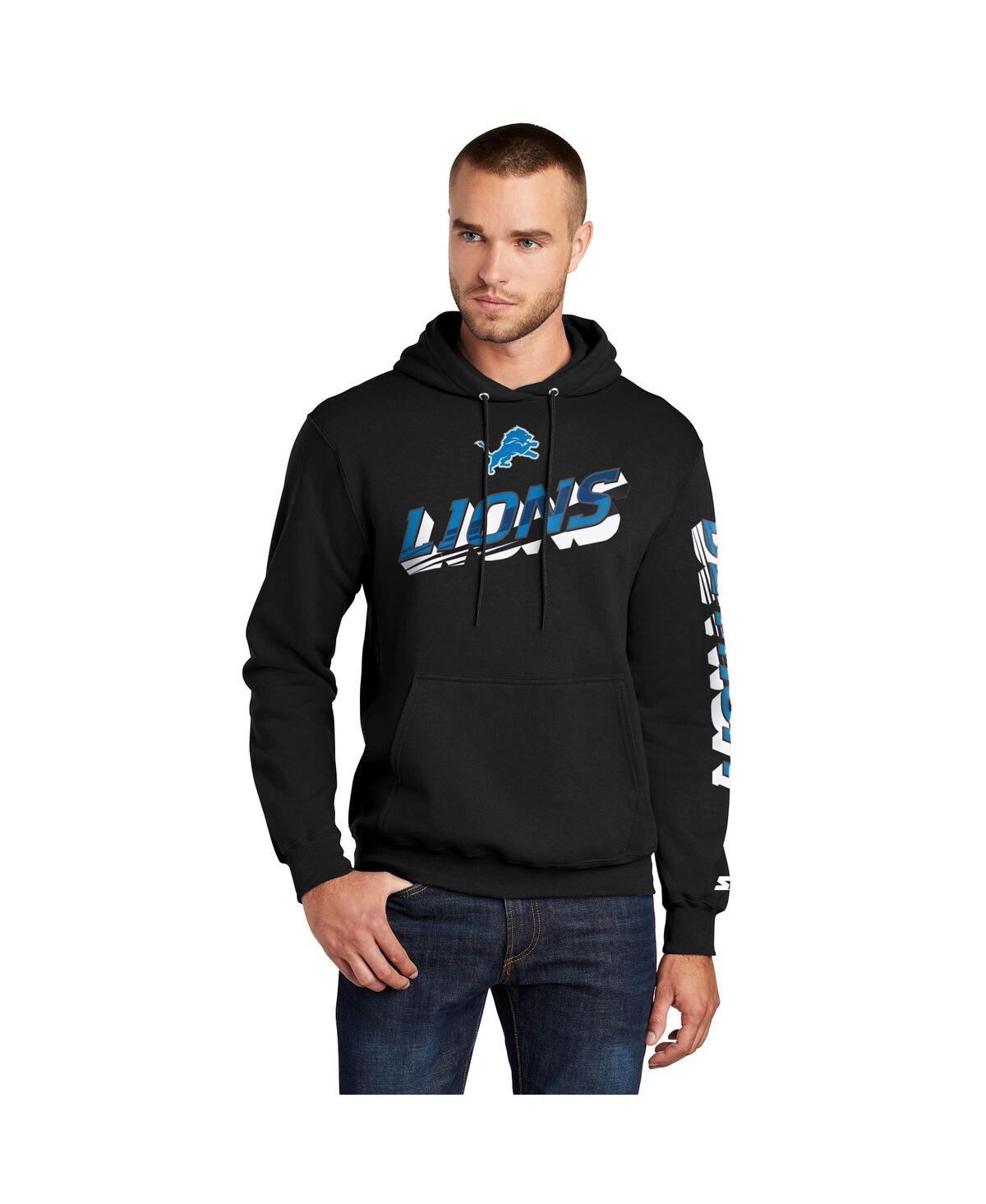 Starter Men's Black Detroit Lions Wordmark Logo Pullover Hoodie