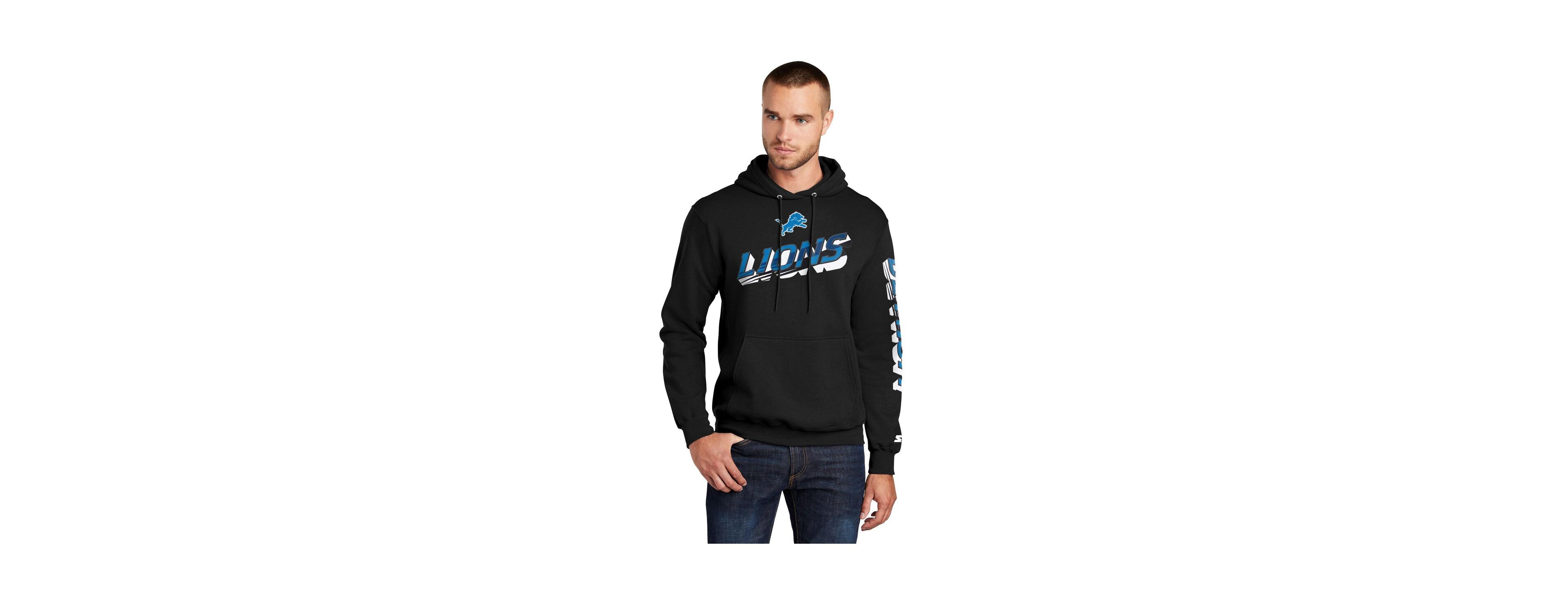 Starter Men's Black Detroit Lions Wordmark Logo Pullover Hoodie
