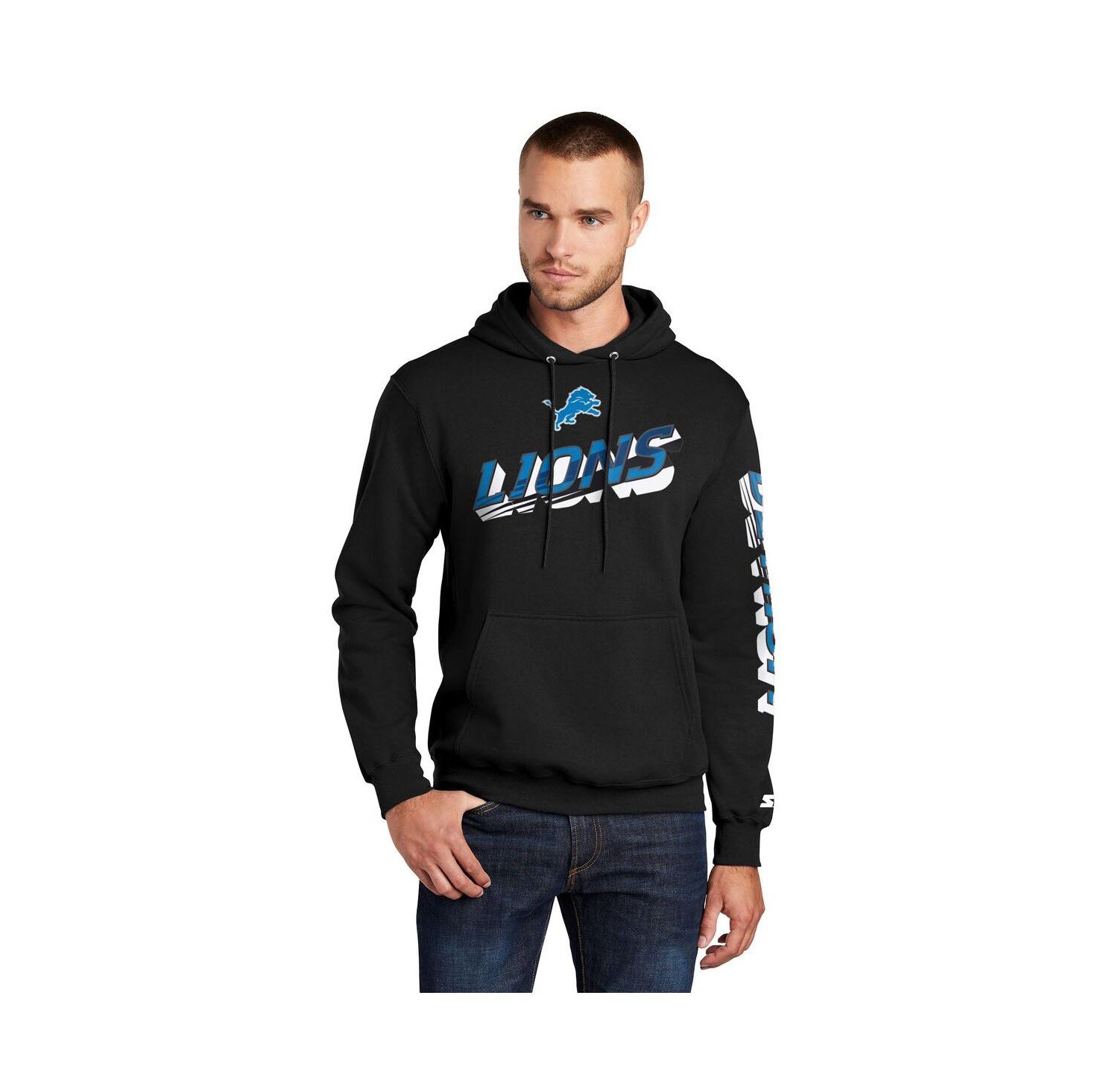 Men's Black Detroit Lions Wordmark Logo Pullover Hoodie