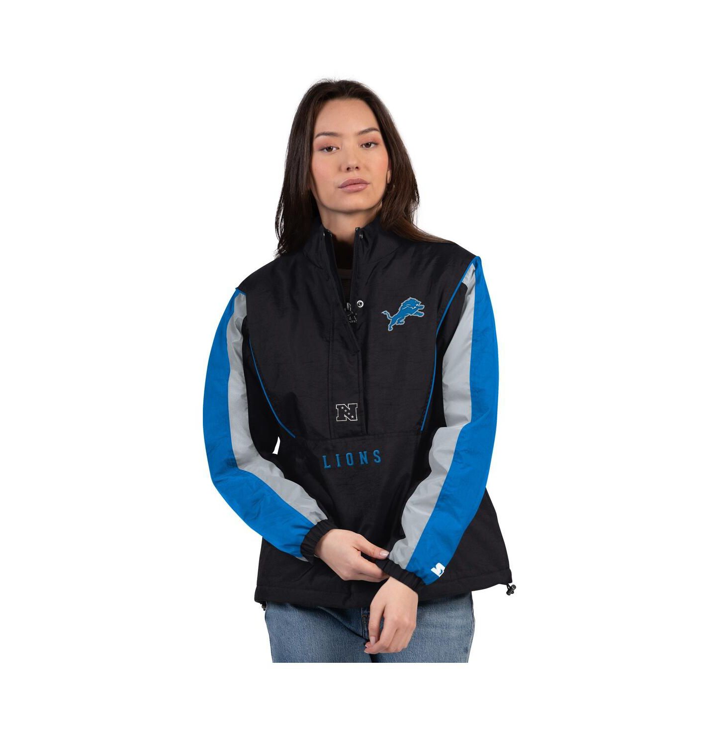 Женская куртка Starter Black/Blue Detroit Lions Thursday Night Gridiron Half-Zip — фото 1