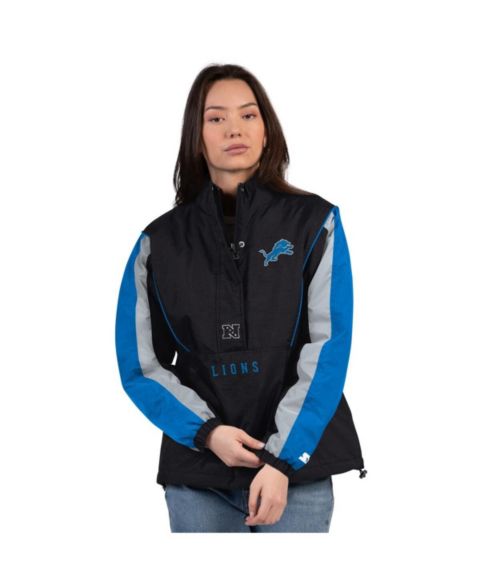 Женские куртки Starter Women's Black/Blue Detroit Lions Thursday Night Gridiron Half-Zip Jacket