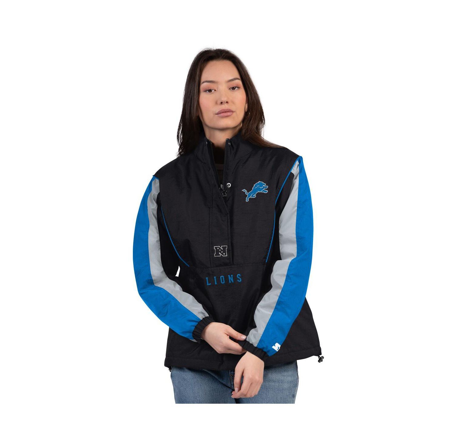 Women's Black/Blue Detroit Lions Thursday Night Gridiron Half-Zip Jacket