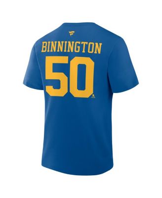 Men's Jordan Binnington Blue St. Louis Blues Authentic Stack Name Number T-Shirt