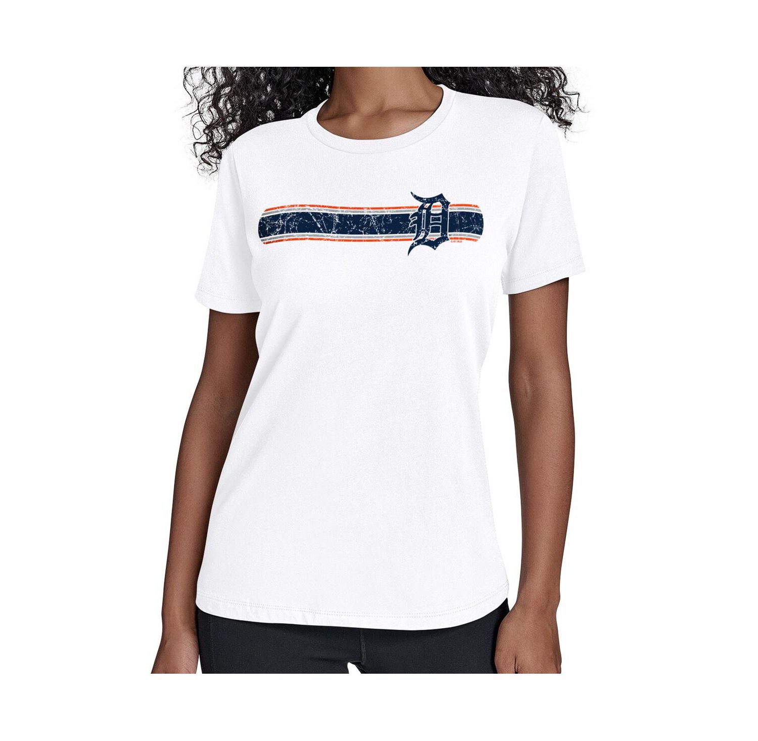 Women's White Detroit Tigers Team Stripe T-Shirt