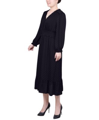 Petite Long Sleeve Surplice Neck Dress