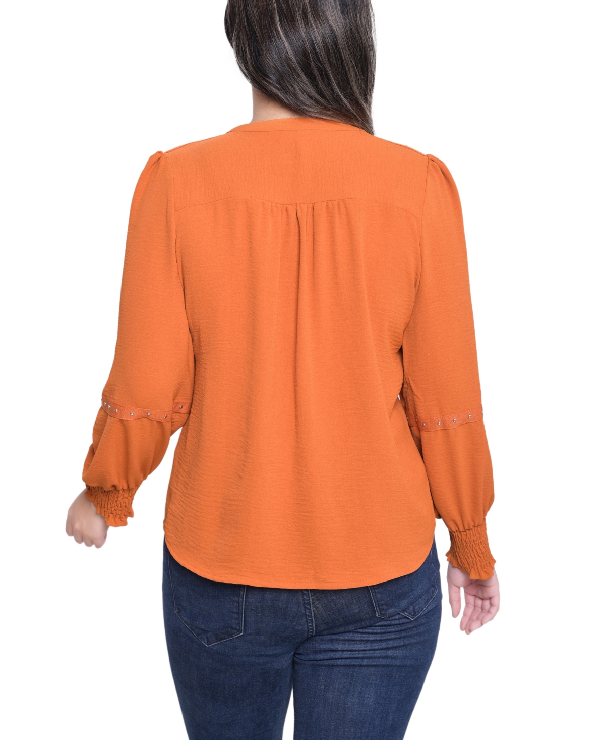Ny Collection Petite Long Sleeve Studded Blouse