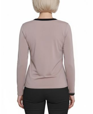Petite Long Sleeve Contrast Detail Top