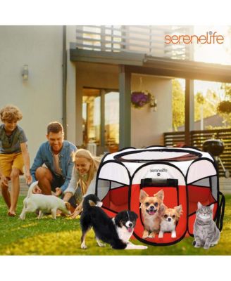 Large Portable & Foldable Pet Tent with Travel Bowl, Red