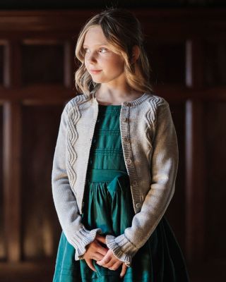 Little and Big Girls' Organic Cropped Ruffle Cuff Cable Sweater Cardigan