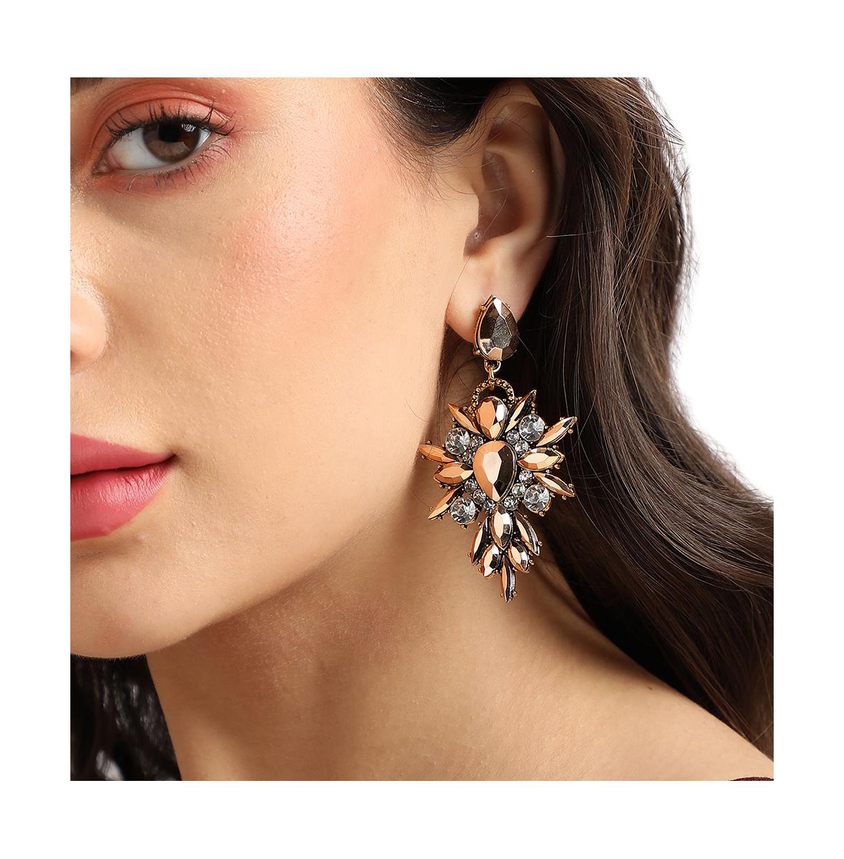 Sohi Crystal Drop Earrings In Gold