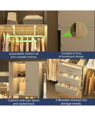 10-Foot Closet System with 3 Drawers, 120-Inch Walk-In Closet Organizer with Shelving Towers and Hanging Rods