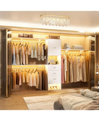 10-Foot Closet System with 3 Drawers, 120-Inch Walk-In Closet Organizer with Shelving Towers and Hanging Rods