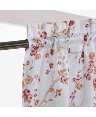 Complete 3 Piece Rod Pocket Cherry Blossom Cafe Kitchen Curtain Tier & Valance Set