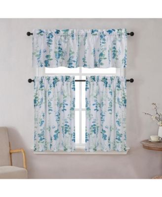Watercolor Floral Lillies Complete 3 Piece Rod Pocket Kitchen Curtain Tier and Valance Set - Berry