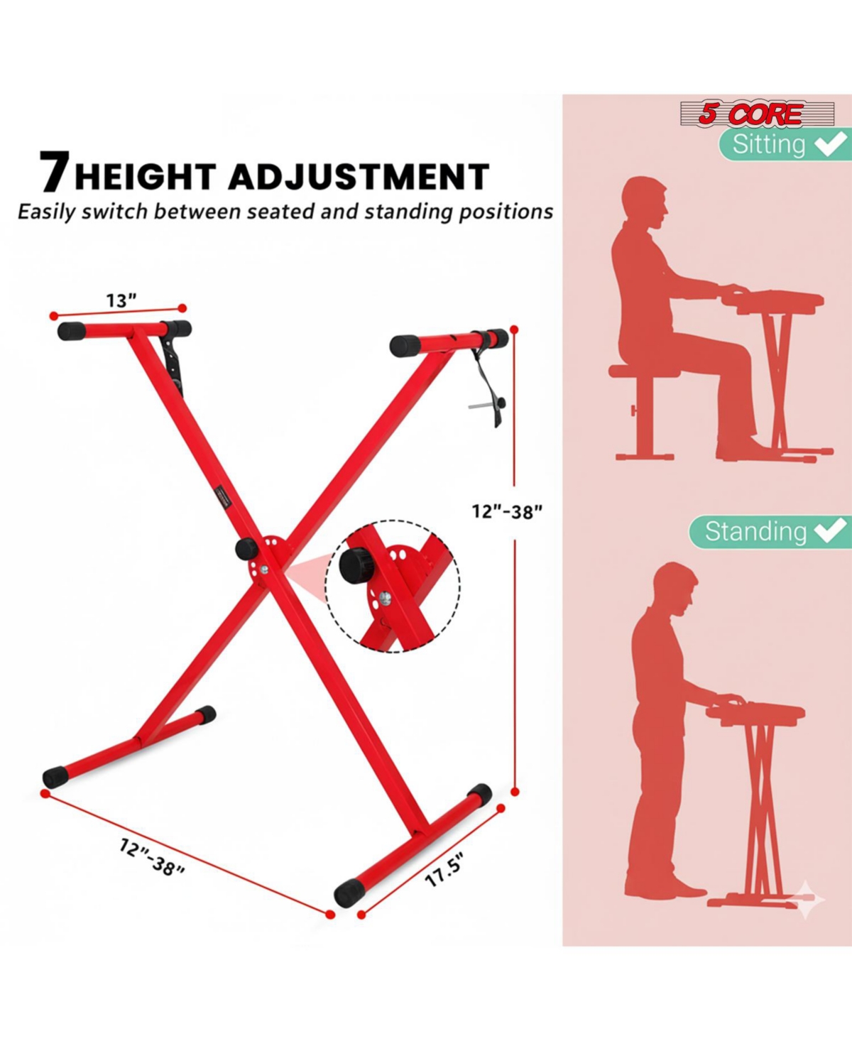 5 Core Keyboard Stand X Shape Height Adjustable Foldable Portable Key Board Dj Controller Stands