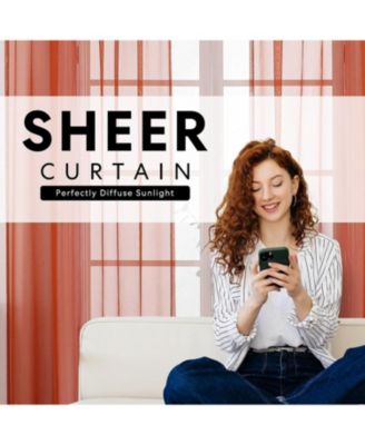 2 Piece Halloween Spooky Harvest Themed Pumpkin Spice Colored Rod Pocket Sheer Voile Window Curtain Panels - in. Long